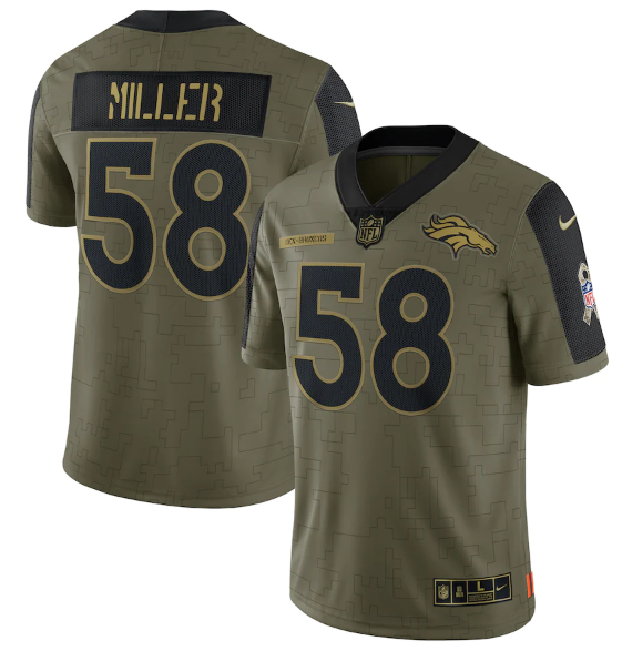 Men's Denver Broncos #58 Von Miller 2021 Olive Salute To Service Limited Stitched Jersey